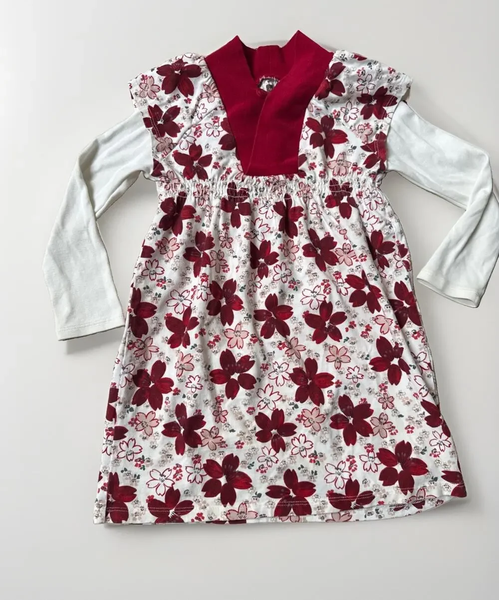 Girls TEA Size 4 collection Kichi floral long sleeve dress Red Cotton